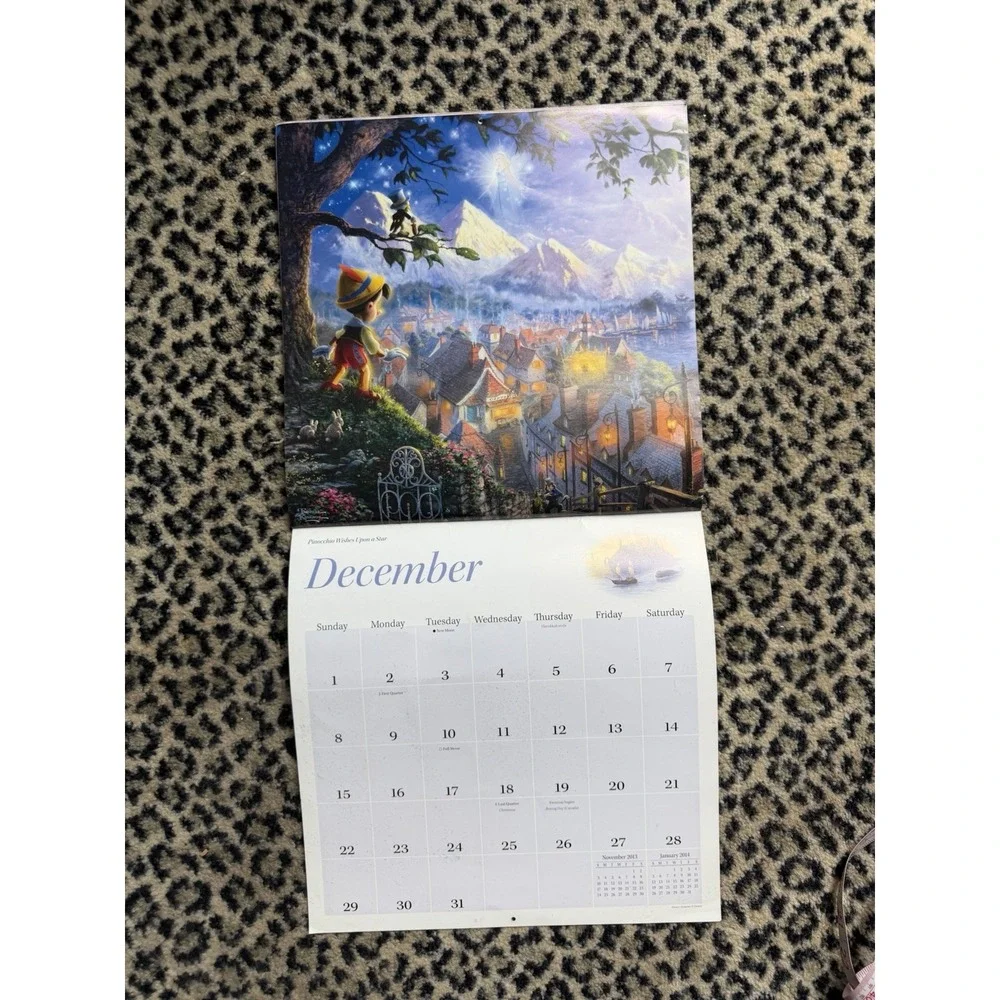 2013 Disney Dreams Thomas Kinkade Wall Calendar Lion King Cinderella Bambi VTG
